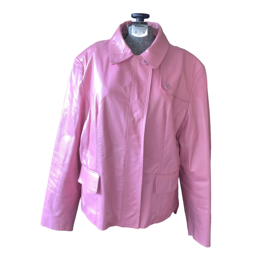 Women's New Trend Pink Leather Jacket XL